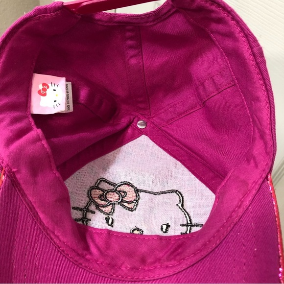 Hello Kitty Sanrio Glitter Stars Hot Pink Black Hat Cap Adjustable Youth Teen - Picture 12 of 13